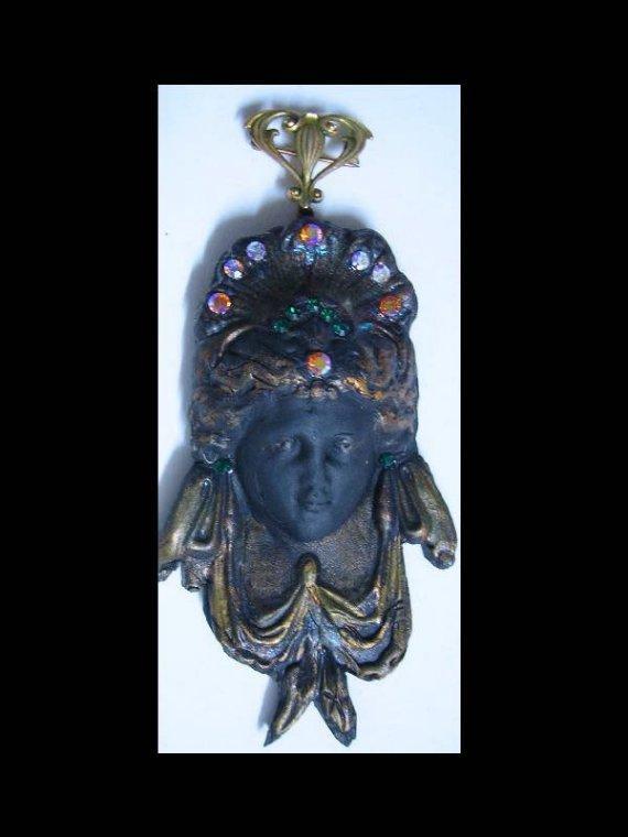 UNUSUAL HUGE Nouveau Goddess GOTHIC with Victorian hanger brooch