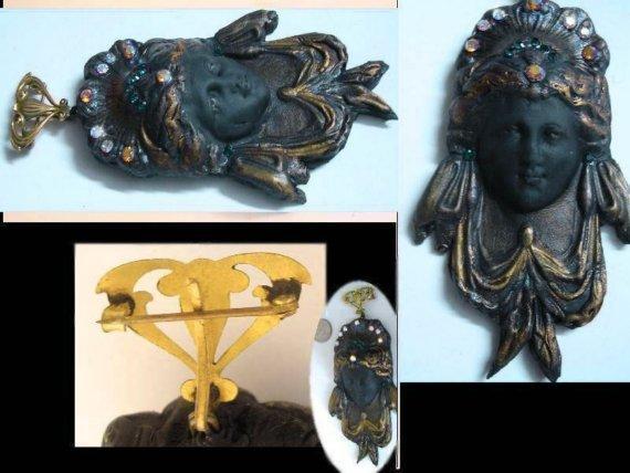UNUSUAL HUGE Nouveau Goddess GOTHIC with Victorian hanger brooch