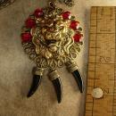 Fierce Lion Talisman Necklace Deep red jeweled head with claw tallons