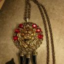 Fierce Lion Talisman Necklace Deep red jeweled head with claw tallons