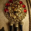 Fierce Lion Talisman Necklace Deep red jeweled head with claw tallons