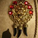 Fierce Lion Talisman Necklace Deep red jeweled head with claw tallons