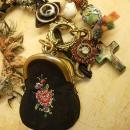 Strange Aunt Emmas bag of tricks necklace antique miniature coin purse and evil eyes
