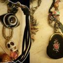 Strange Aunt Emmas bag of tricks necklace antique miniature coin purse and evil eyes