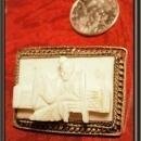 Vintage 1930's carved Ivory figural relief Chinese Man on bench filigree brooch