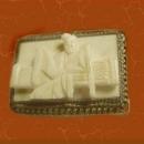 Vintage 1930's carved Ivory figural relief Chinese Man on bench filigree brooch