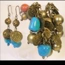 Chunky Real Turquoise Gypsy Bohemian Charm bracelet and earrings