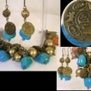 Chunky Real Turquoise Gypsy Bohemian Charm bracelet and earrings