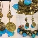 Chunky Real Turquoise Gypsy Bohemian Charm bracelet and earrings