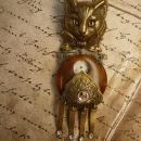 Steampunk Cat brooch Antique clock face figural brooch