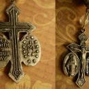 Religious Saint Necklace Vintage rhinestone dress clip antique religious medal goth necklace