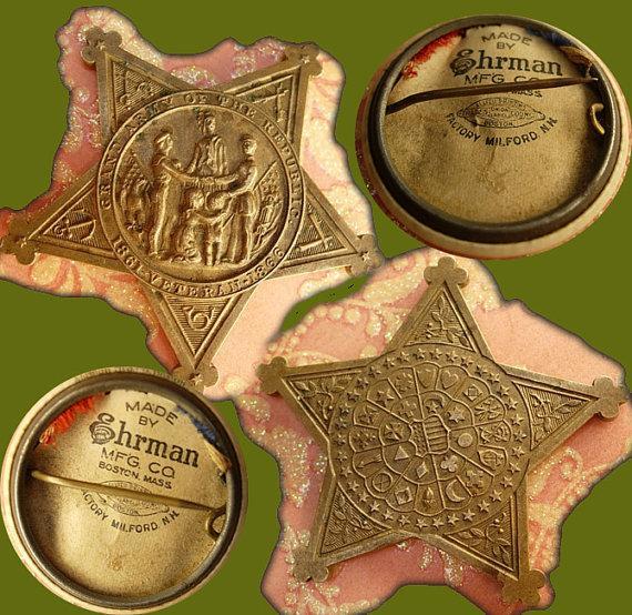 Antique Civil War Tintype and Gar medal plus celluloid pinback