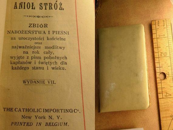 Vintage Celluloid child's prayer book catholic missal Communion book with scapular inside