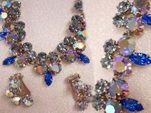 GORGEOUS Blue Weiss Aurora borealis Glass necklace and earrings Fit for the NEW Queen