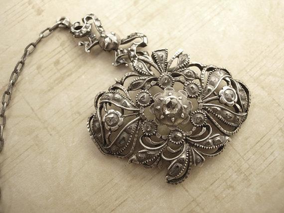 ANtique Georgian 63 Diamond choker hinged pendant sterling chain 1714-1811 or Tiara accessory