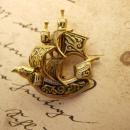 Vintage Enamel Medieval Viking Bird bulkhead Ship Brooch