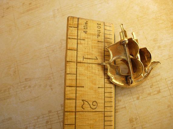 Vintage Enamel Medieval Viking Bird bulkhead Ship Brooch