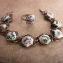 Vintage Persian Enamel Bracelet and Ring Hand wrought folk art