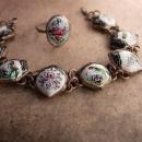 Vintage Persian Enamel Bracelet and Ring Hand wrought folk art