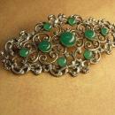Art Deco Chrysoprase brooch genuine stone antique cut steel setting Spiritual protection