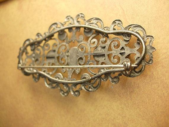 Art Deco Chrysoprase brooch genuine stone antique cut steel setting Spiritual protection