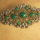 Art Deco Chrysoprase brooch genuine stone antique cut steel setting Spiritual protection