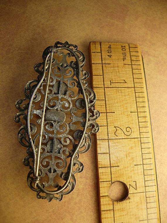 Art Deco Chrysoprase brooch genuine stone antique cut steel setting Spiritual protection