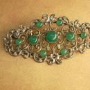 Art Deco Chrysoprase brooch genuine stone antique cut steel setting Spiritual protection