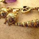 Gothic Vintage chandelier charm necklace and Brooch Enamel and pearls and genuine amethyst.