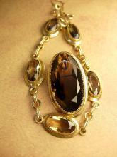 Vintage DEco BRacelet & Brooch Smoky Topaz signed pendant