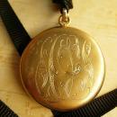 ANtique locket necklace Victorian photo locket with photo Black ribbon necklace