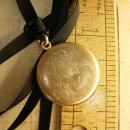 ANtique locket necklace Victorian photo locket with photo Black ribbon necklace