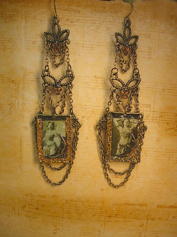 ShoulderDuster Flapper earrings Chandelier exotic portraits