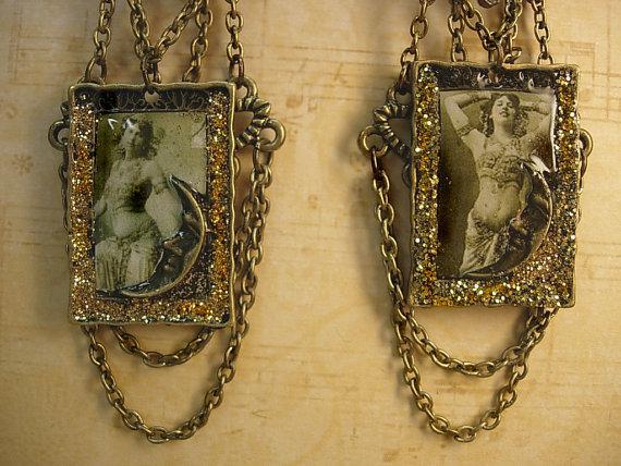 ShoulderDuster Flapper earrings Chandelier exotic portraits