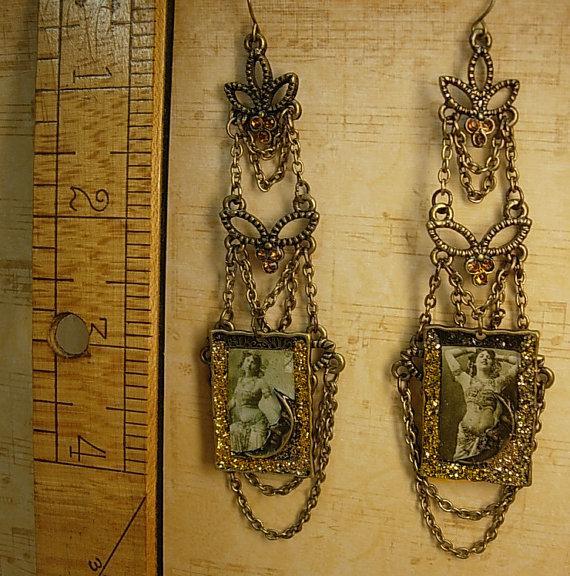 ShoulderDuster Flapper earrings Chandelier exotic portraits