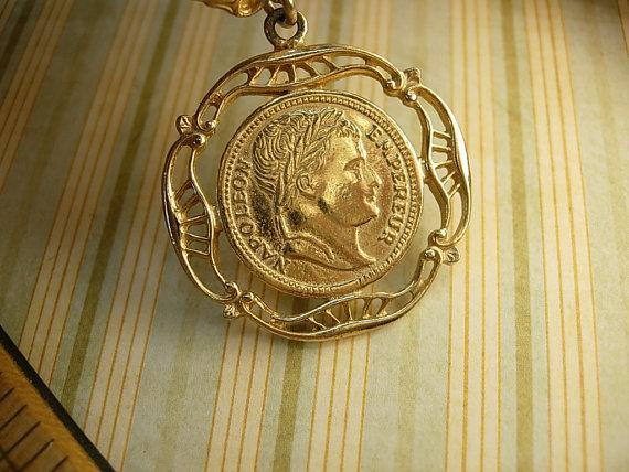 Vintage Coin FOb Brooch Napoleon Victorian two sided coin