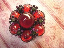Vintage Blood RED Brooch Bubbles with Japanned with Fuchsia accents Unsigned beauty