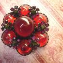 Vintage Blood RED Brooch Bubbles with Japanned with Fuchsia accents Unsigned beauty