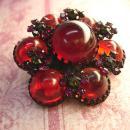 Vintage Blood RED Brooch Bubbles with Japanned with Fuchsia accents Unsigned beauty
