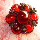 Vintage Blood RED Brooch Bubbles with Japanned with Fuchsia accents Unsigned beauty