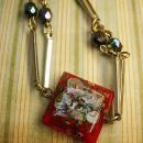 Vintage Handpainted charm necklace Flowers and aurora borealis beads