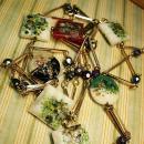 Vintage Handpainted charm necklace Flowers and aurora borealis beads