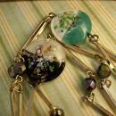 Vintage Handpainted charm necklace Flowers and aurora borealis beads