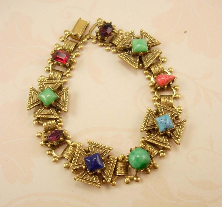 Vintage Victorian bookchain Bracelet Gothic maltese jeweled cross Medieval bracelet