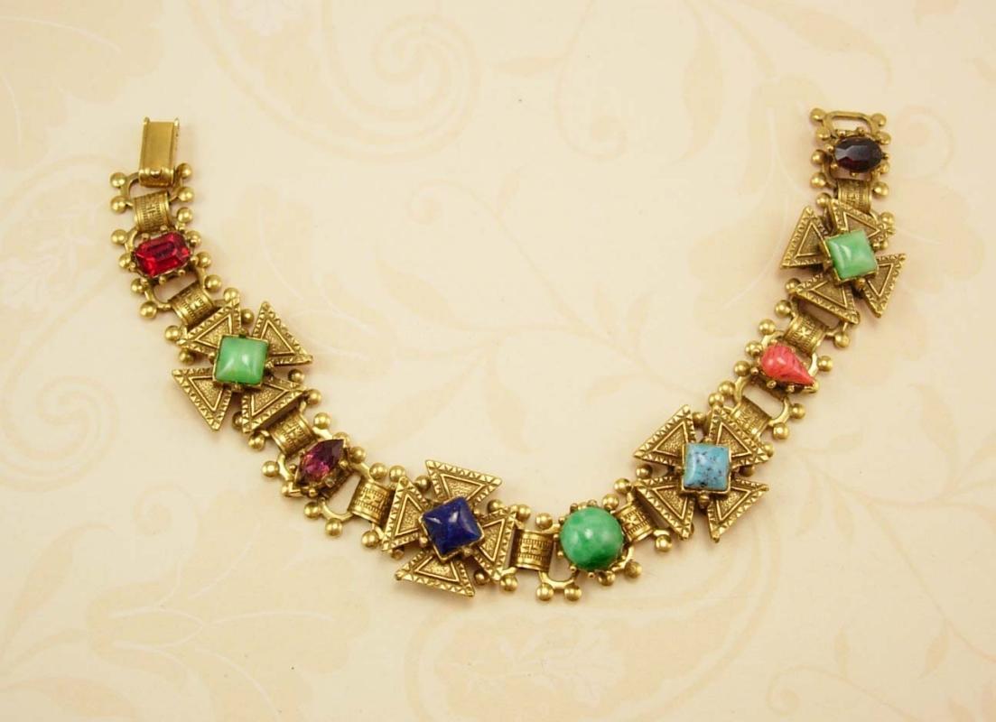 Vintage Victorian bookchain Bracelet Gothic maltese jeweled cross Medieval bracelet
