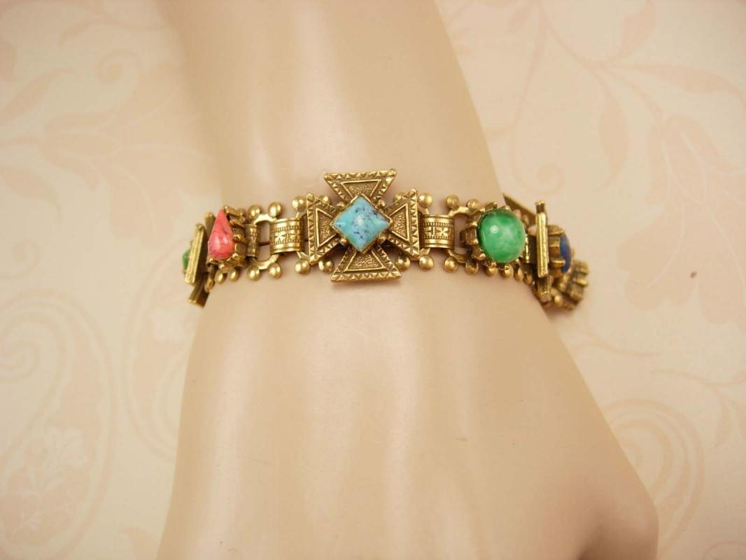 Vintage Victorian bookchain Bracelet Gothic maltese jeweled cross Medieval bracelet