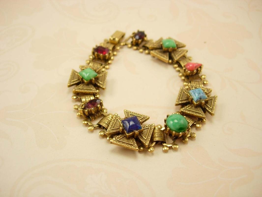 Vintage Victorian bookchain Bracelet Gothic maltese jeweled cross Medieval bracelet