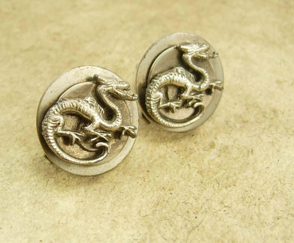 Vintage Chinese Dragon earrings oriental clip on Asian creatures