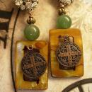 Mother of pearl earrings Jade chinese beads Religious medal rhinestone buttons