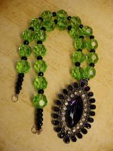 OOAK dramatic drop necklace rich purple and green huge glass beads very Gothic